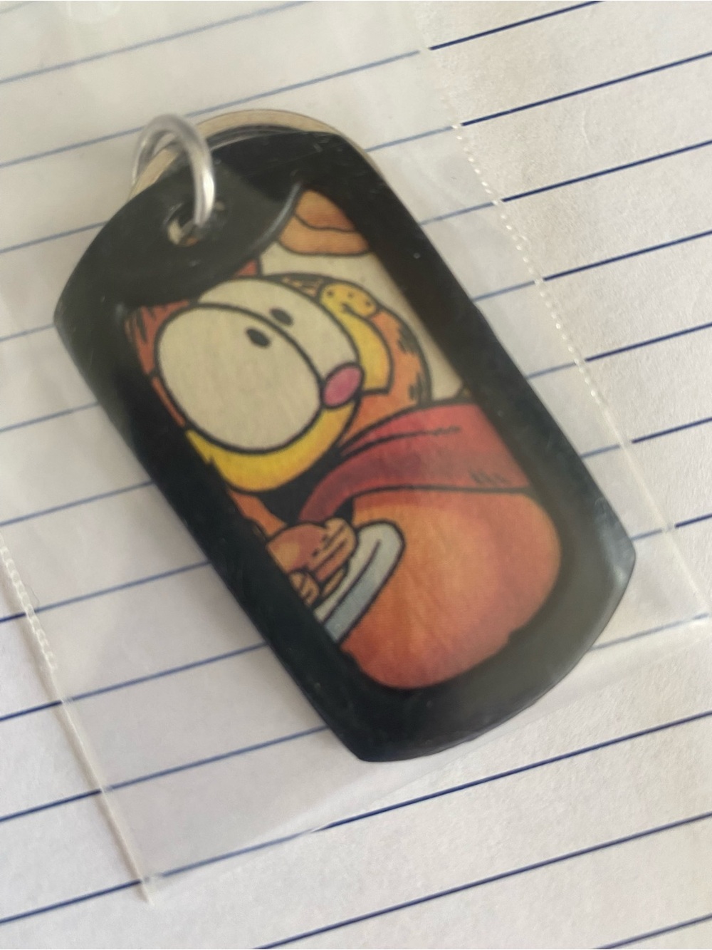 Garfield Cartoon Dog Tag Keychain - Black with Orange & Yellow